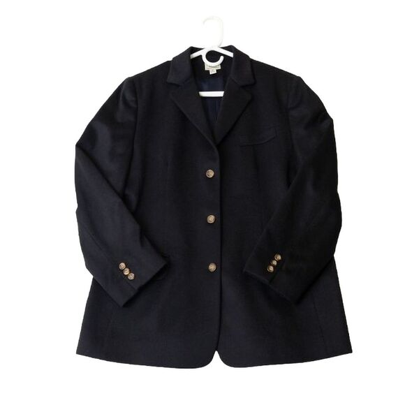 L.L. Bean Wool Cashmere Blend Lined Button Front Black Blazer Women's Sz 16R - Picture 1 of 14